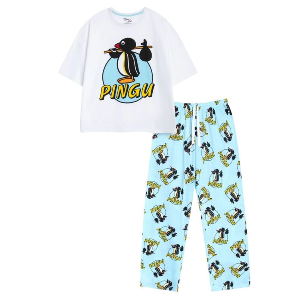 Pingu Womens/Ladies Character Short-Sleeved Long Pyjama Set / Blue/White